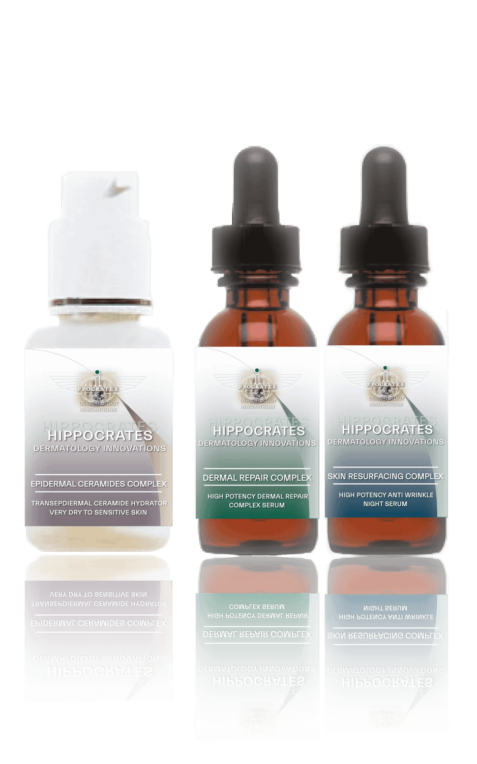 Anti aging kit of 3 products, epidermal ceramides day cream, dermal repair serum, skin resurfacing night serum